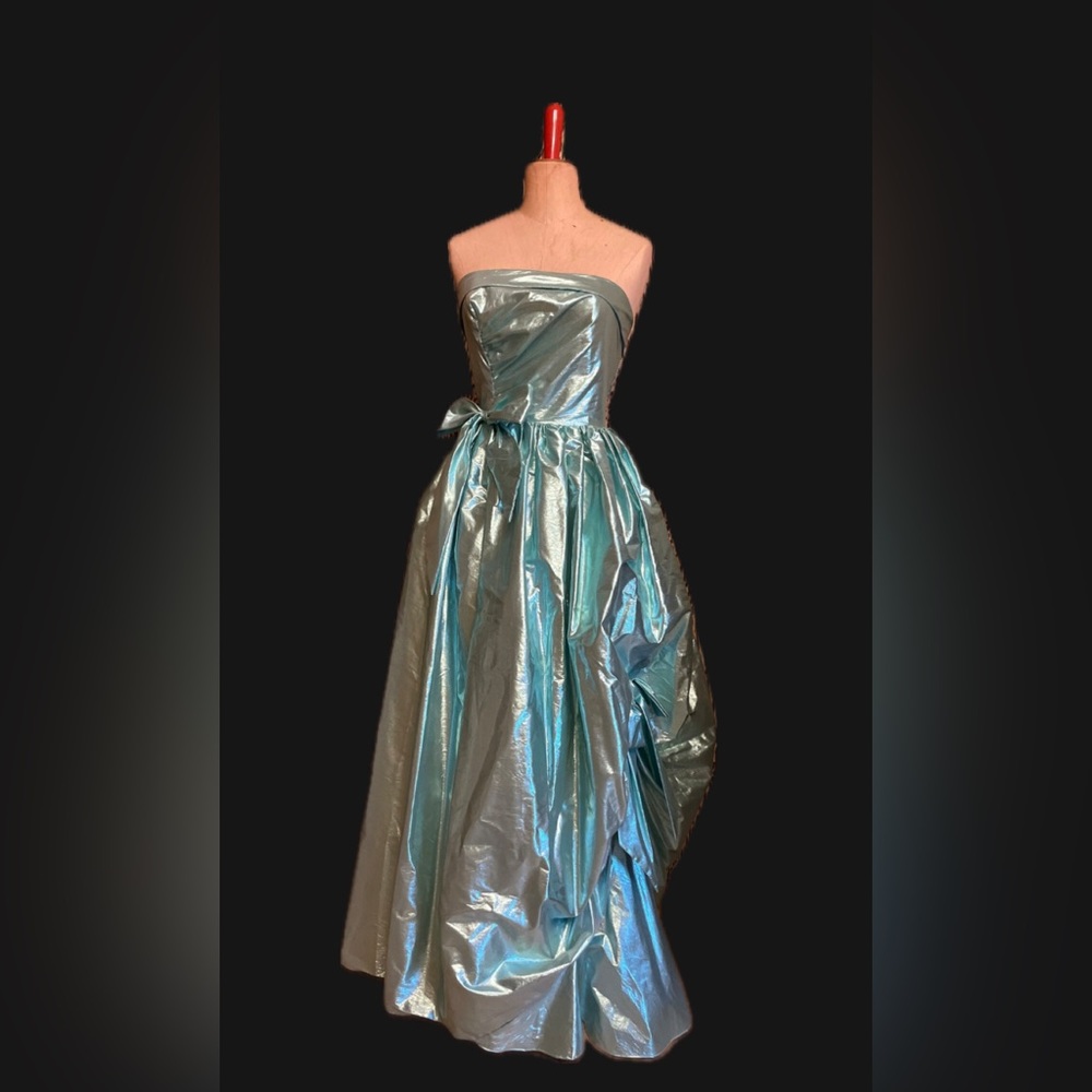 Metallic Aqua Vintage 80s Prom Dress